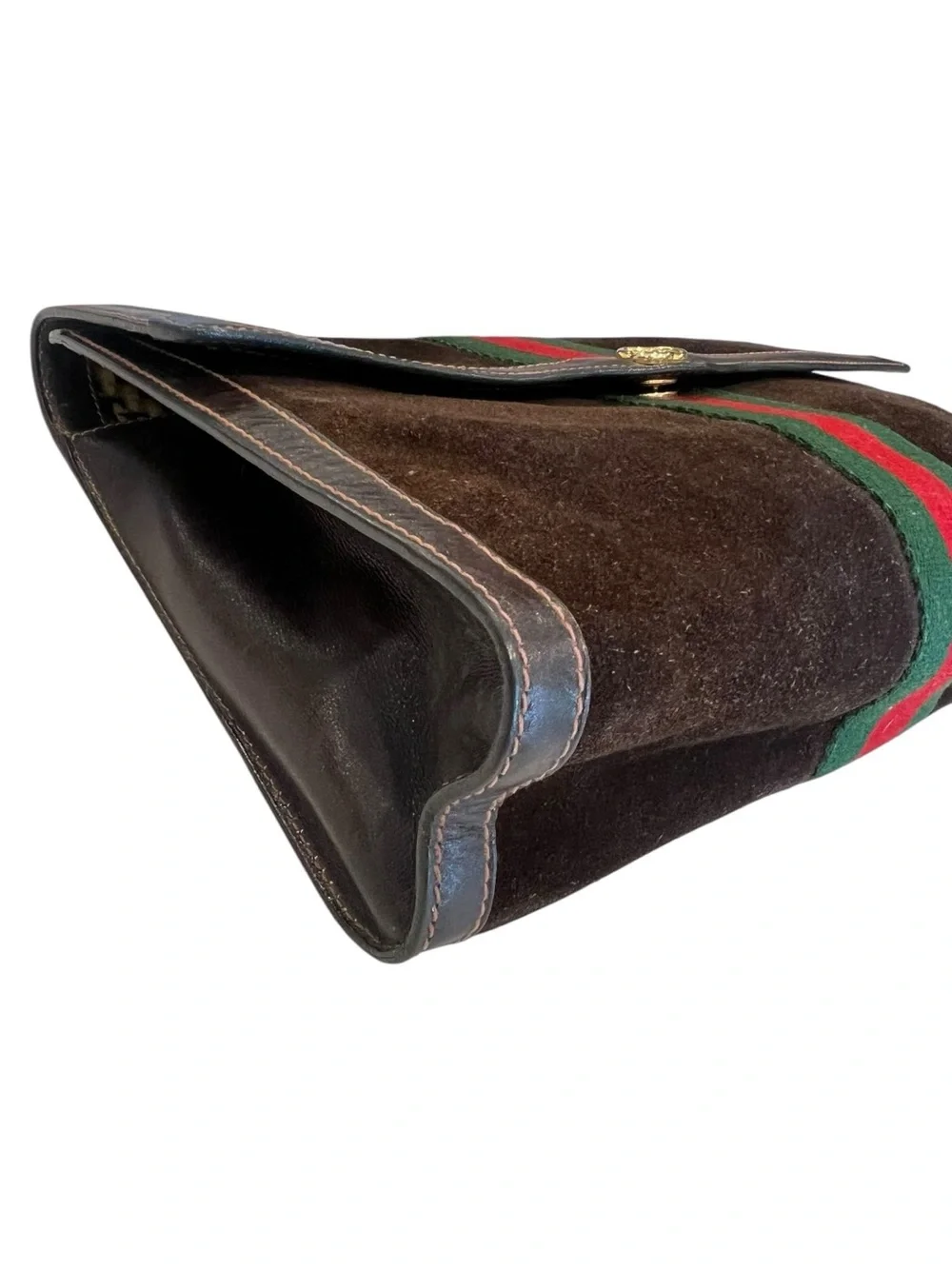 Vintage GUCCI Brown Suede Sherry Line Web Stripe Envelope Clutch Bag 37 039 3088